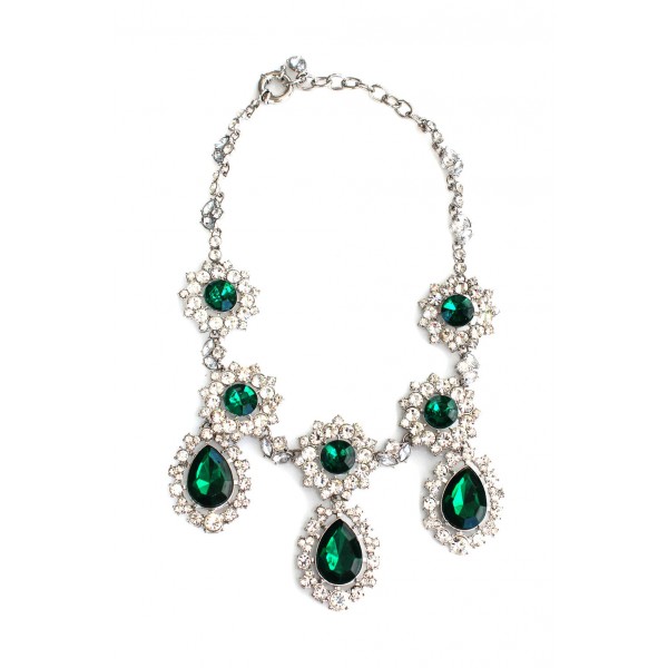 Glam Emerald Crystal Teardrop Statement Necklace